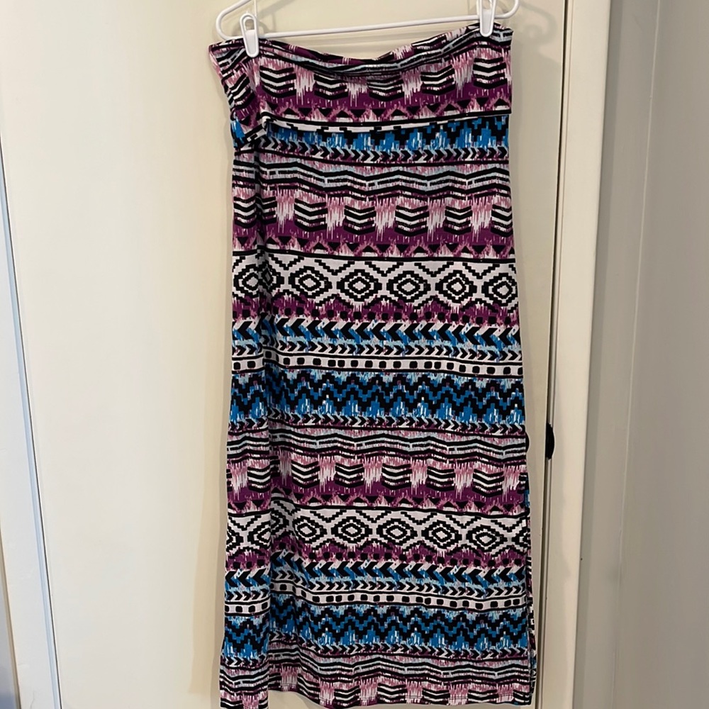 No boundaries Aztec blue and purple print maxi skirt size XL